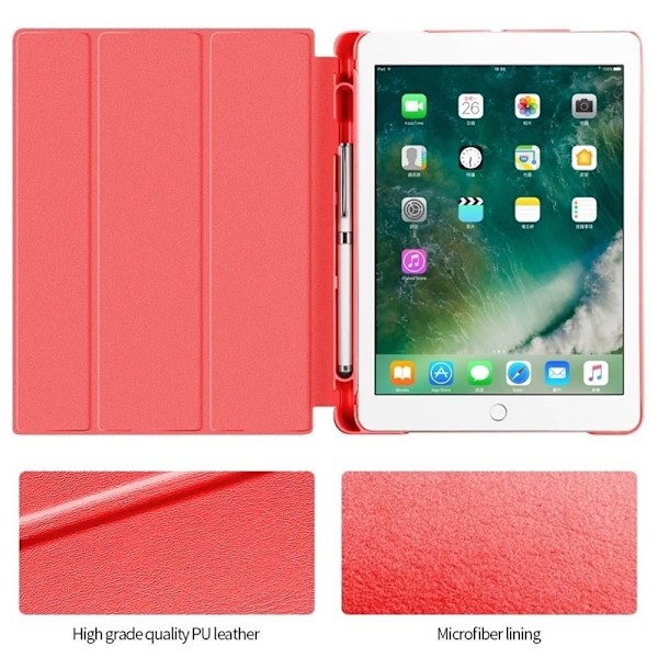 Kotelo, jossa säilytystila, USB-kaapeli Apple iPad 9.7" 2017, 2018, punainen Röd
