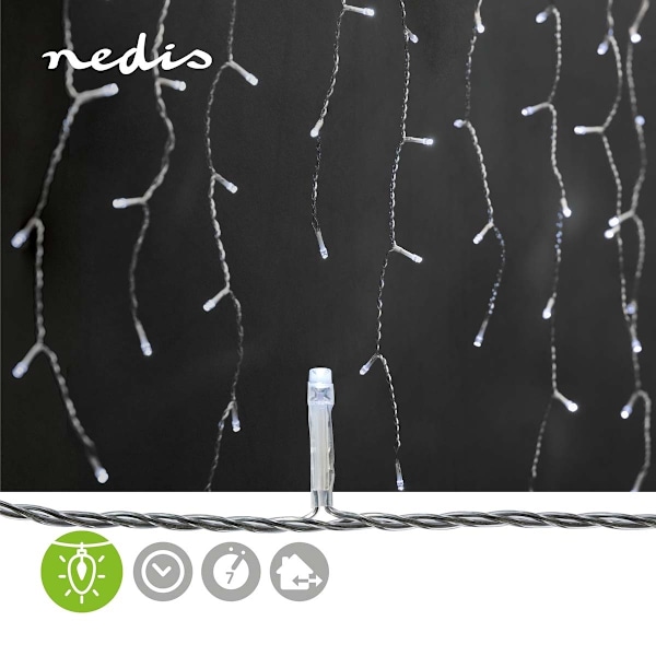 Nedis Dekorativa Istapps ljus | 180 LED's | Kall Vit | 5.90 m | Ljuseffekter: 7 | Strömadapter