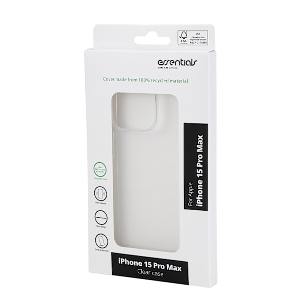 Essentials iPhone 15 Pro Max recycled TPU back cover, transparent Transparent