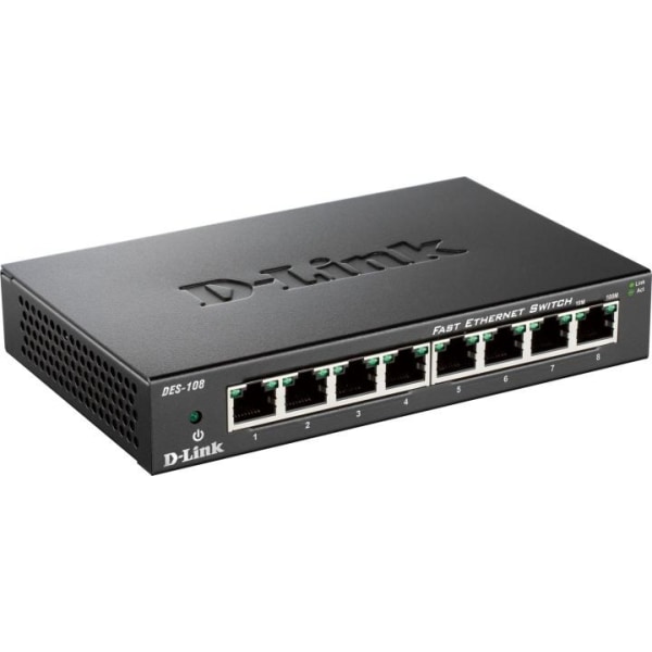 D-Link Gigabit Ethernet kytkin 8x10/100Mbps, metallia, musta