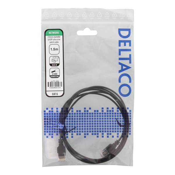 DELTACO Ultra Slim U/UTP Cat.6 patch cable, OD:2.6mm, 1.5m, Blac