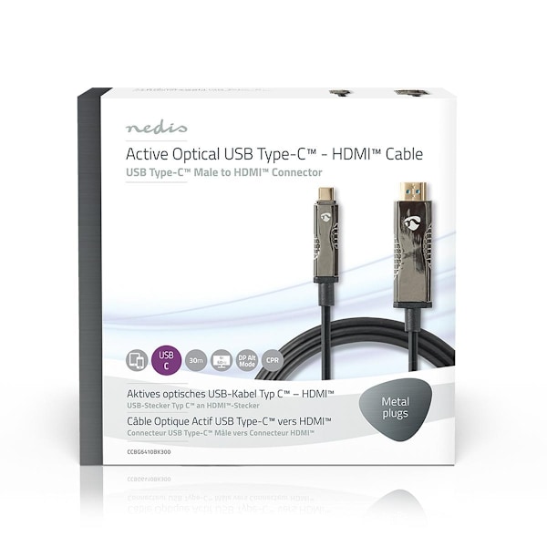 Nedis Aktiv Optisk USB-kabel | USB-C™ Han | HDMI™ Stik | 18 Gbps | 30.0 m | Runde | PVC | Sort | Gaveæske