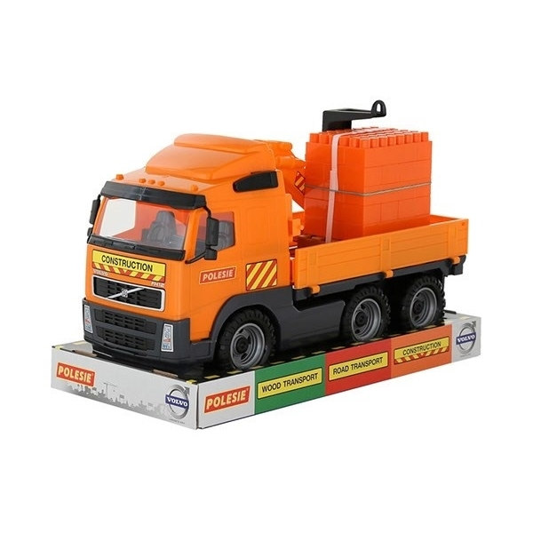 Volvo Lastbil med Kran + tegelstenar på pall 450x190x250mm