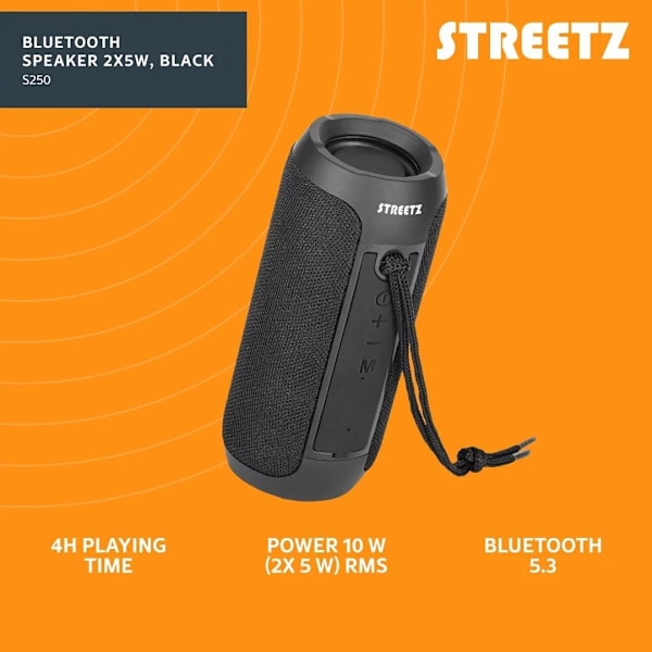 Streetz S250 Bluetooth Speaker 2x5W, AUX, micro SD slot, black