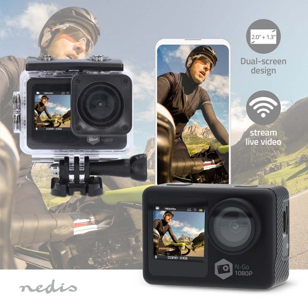 Nedis Action Kamera | Dubbel Skärm | 1080p@30fps | 12 MPixel | V