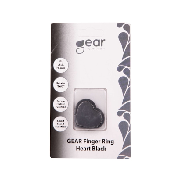 GEAR Fingerring Mobil Hjerte Roterende med Standerfunktion Mat Sort