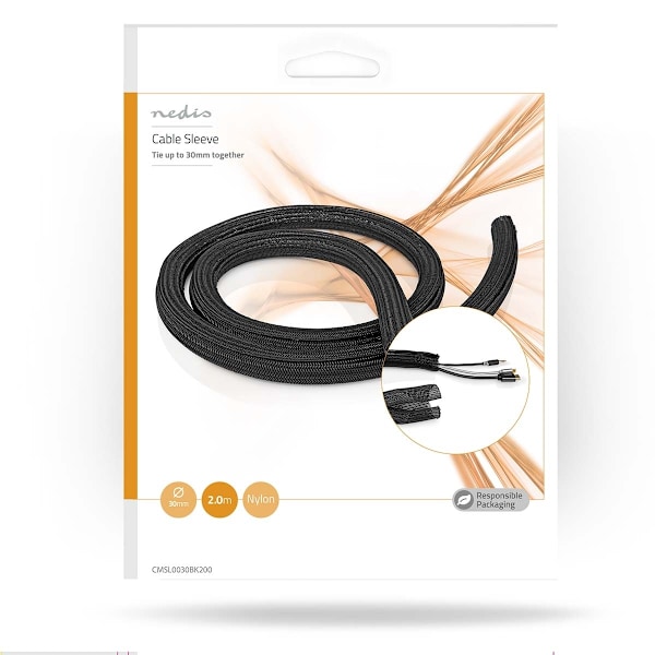 Nedis Kabelhantering | Ärm | 1 st. | Maximal kabeltjocklek: 30 mm | Nylon | Svart