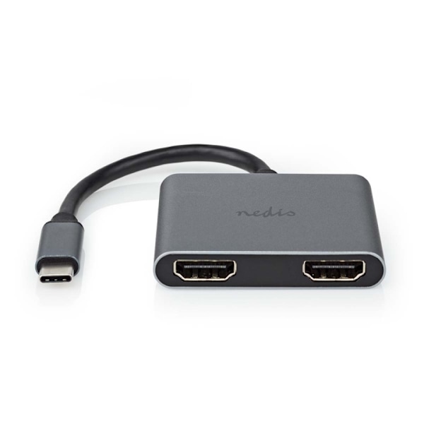 Nedis USB N Moniporttisovitin | 2-in-1 | USB 3.2 Gen 1 | USB-C™ Uros | 2x HDMI™ | 0.10 m | Pyöreä | Niklattu | PVC | Musta | Kirjekuori musta