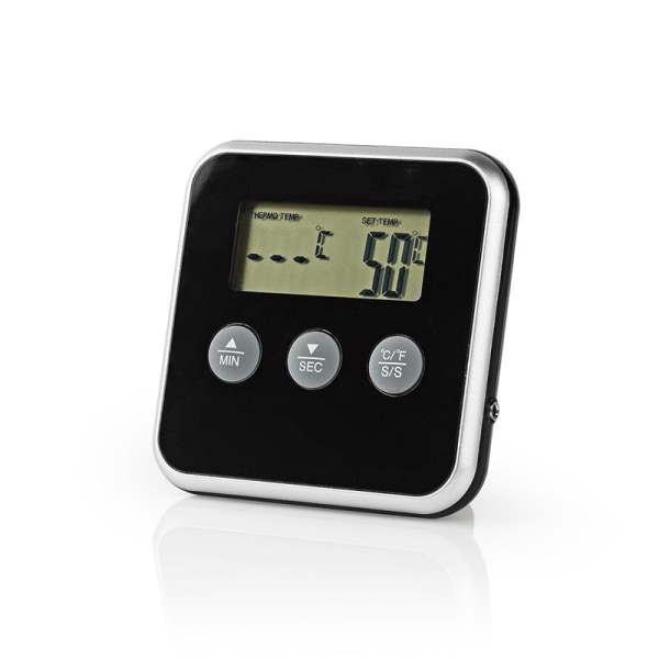 Nedis Kød Termometer | Alarm / Timer | LCD Display | 0 - 250 °C | Sort / Sølv