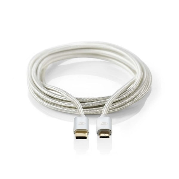 Nedis USB kaapeli | USB 2.0 | USB-C™ Uros | USB Micro-B Uros | 10 W | 480 Mbps | Kullattu | 2.00 m | Pyöreä | Nailon / Punottu | Alumiini | Laatikko k