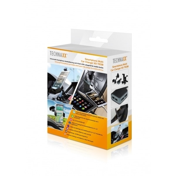 Technaxx autoteline älypuhelimille + autolaturi 4x USB-portilla (TE08)