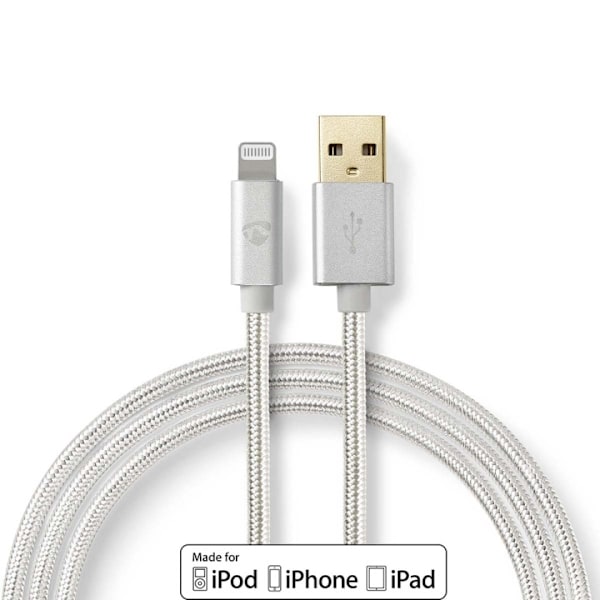 Nedis Lightning Kaapeli | USB 2.0 | Apple Lightning 8-Pin | USB-A Uros | 480 Mbps | Kullattu | 2.00 m | Pyöreä | Nailon / Punottu | Alumiini | Laatikk