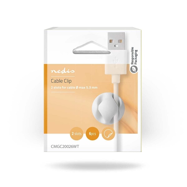 Nedis Kabelhantering | Kabelklämma | Klicka och Go | 6 st. | Antal platser: 2 Skivor | Maximal kabeltjocklek: 5.3 mm | TPE | Vit