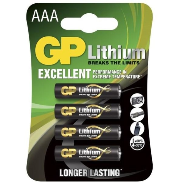 GP AAA litiumparisto 1.5V, 24LF-2U4, 4-pack, 4 kpl