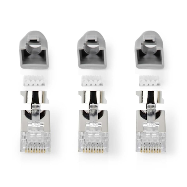 Nedis RJ45-stik | RJ45 Pass Through | Fast/strenget FTP CAT7 | Lige | Guldplateret | 10 stk. | PVC | Grå / Hvid / Sort | Box