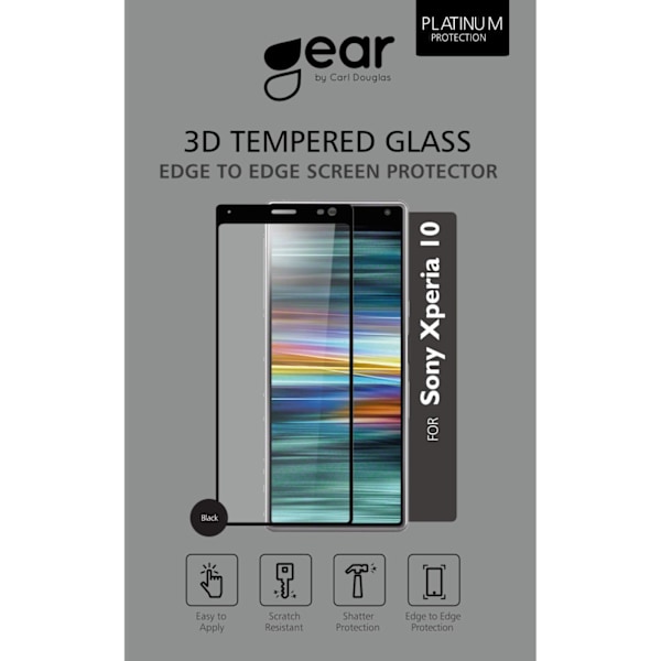 GEAR Härdat Glas 3D Full Cover Black Sony Xperia 10 Transparent