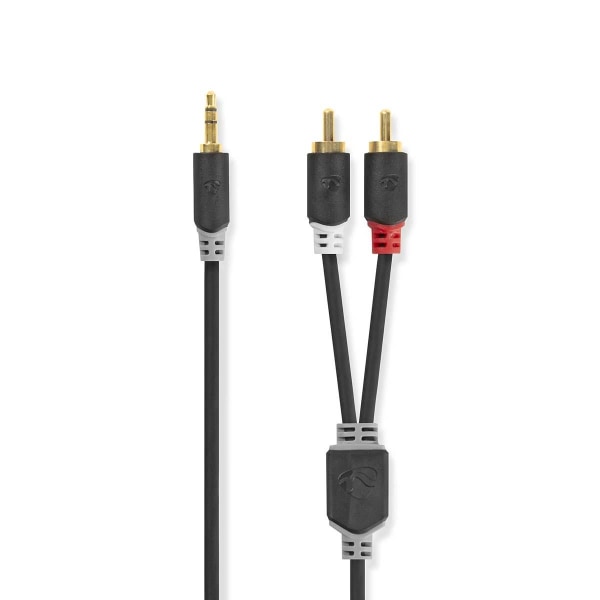 Nedis Stereoljudkabel | 3.5 mm Hane | 2x RCA Hane | Guldplaterad | 1.00 m | Rund | Antracit | Låda