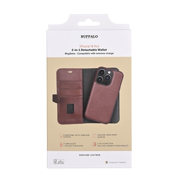 Buffalo Mobilfodral 2-i-1 3 Kort MagSeries Brun  - iPhone 15 Pro Brun