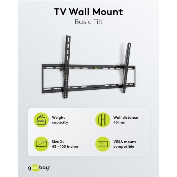 Goobay TV vægbeslag Basic TILT (XL) til tv-apparater fra 43 til 100 tommer (109-254 cm), kan vippes op til 75 kg