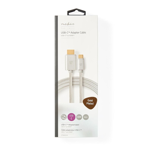 Nedis USB-C™ Sovitin | USB 3.2 Gen 1 | USB-C™ Uros | HDMI™ liitin | 4K@60Hz | 18 Gbps | 2.00 m | Pyöreä | Kullattu | Nailon / Punottu | Alumiini | Laa