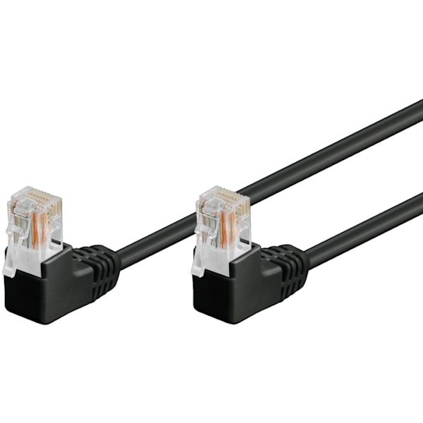 Goobay Netværkskabel CAT 5e vinklet 2x 90°, U/UTP, sort, 3 m kobberbeklædt aluminiumleder (CCA), 2x RJ45-stik 90 ° (8P8C)