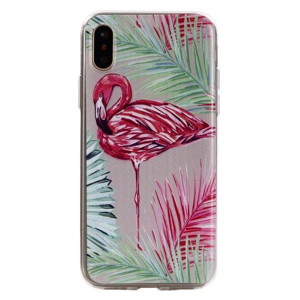 Pehmeä TPU-kuori iPhone X/XS:lle, Flamingo, Pink Transparent