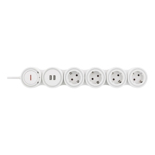 DELTACO Flexible 4-Socket Power strip, 1,4m, 16A 3500W, 2x USB-A, whit