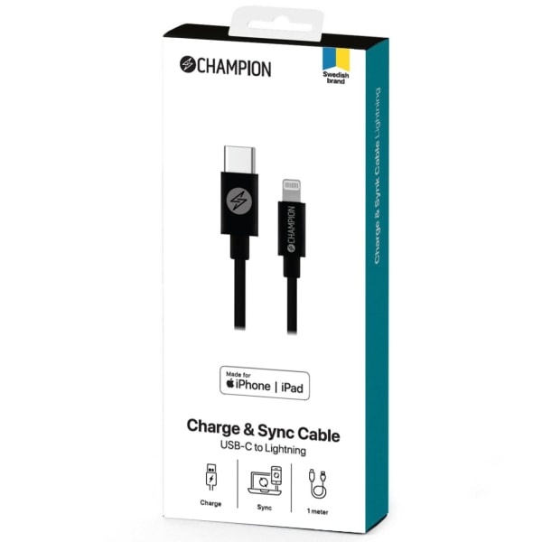 Champion USB-C till Lightning Kabel 1m Svart