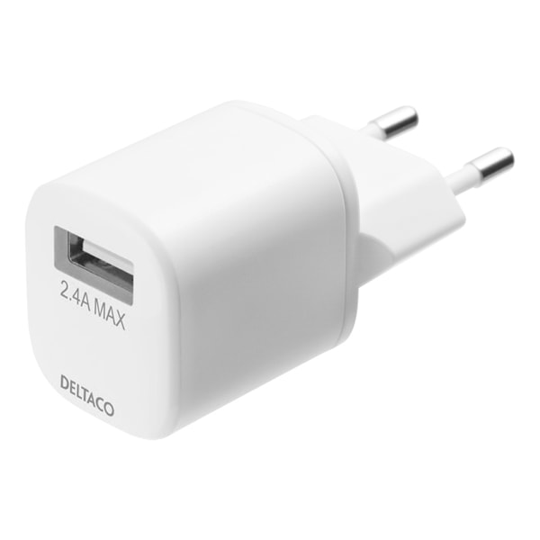 DELTACO USB wall charger, USB-A, 2,4 A, incl. 1 m USB-A to Lightning