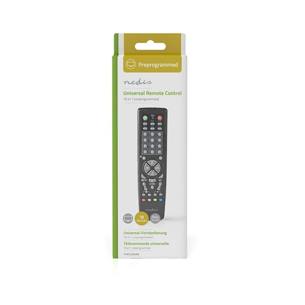 Nedis Universal fjernbetjening | Forprogrammeret | 10 Enheder | Hukommelses knapper / TV guide knap | Infrarød | Sort
