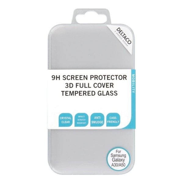DELTACO screen protector, Galaxy A30/A50, 2.5D full coverage glass Transparent