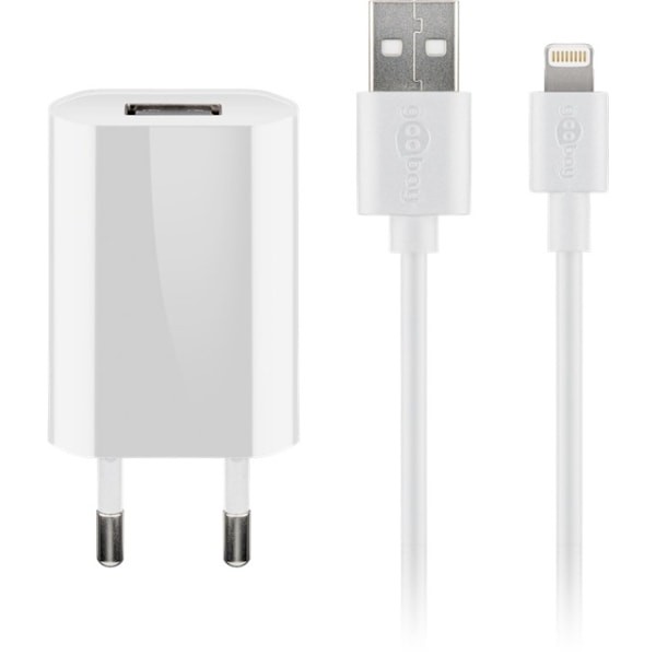 Goobay Apple Lightning laddningssats (5 W) Strömförsörjning med Apple Lightning-kabel 1 m (vit)