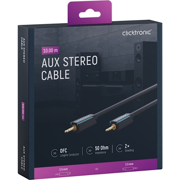 ClickTronic 3,5 mm AUX-kabel, stereo Premiumkabel | 1x 3,5 mm jackplugg  1x 3,5 mm jackplugg | 10,0 m | OFC innerledare