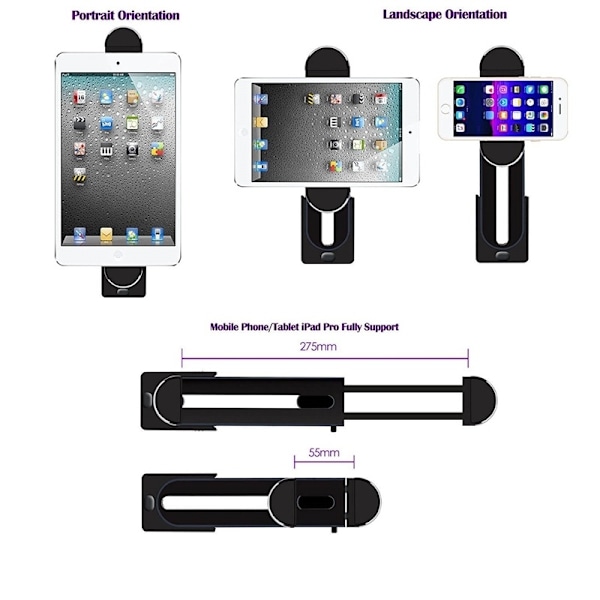 GEAR Tablet/Smartphone-teline Jalustalla 1/4 Jalustakierteellä Musta