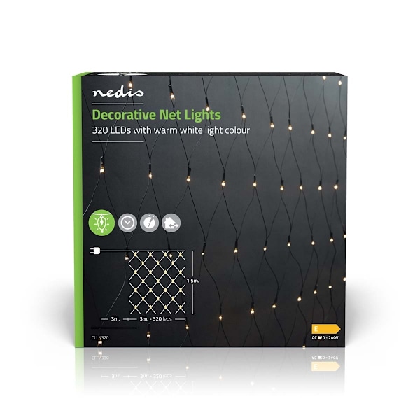Nedis Dekorativa Nätljus | Varm Vit | 320 LED's | 3 x 1.5 m | Ljuseffekter: 7 | Inomhus eller Utomhus | Strömadapter