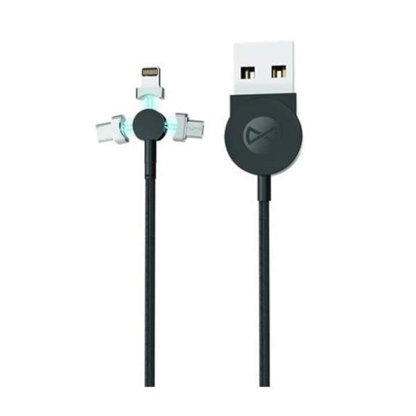 Forever Core 3i1 Magnetisk Synk/laddkabel - USB-C/Lightning/microUSB, 1m