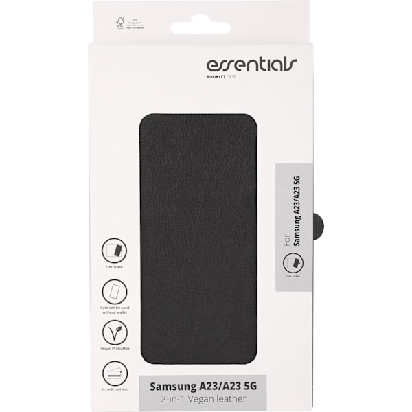 Essentials Samsung Galaxy A23/A23 5G PU w.,detach,3 card, Blk Svart