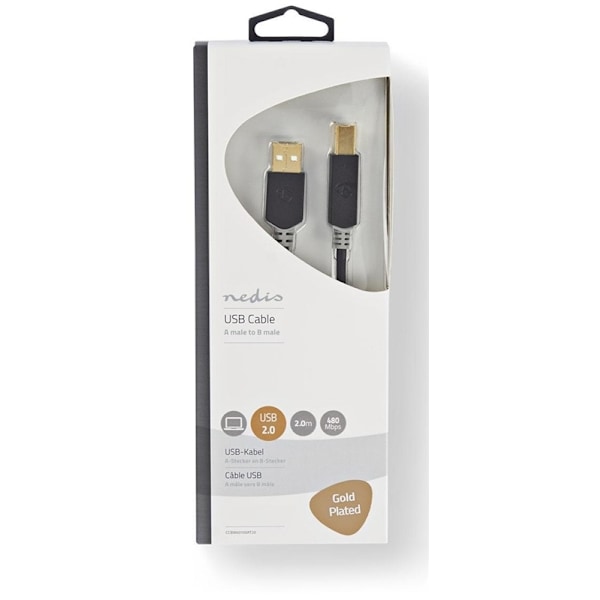 Nedis USB-kabel | USB 2.0 | USB-A Han | USB-B han | 480 Mbps | Guldplateret | 2.00 m | Runde | PVC | Antracit | Box