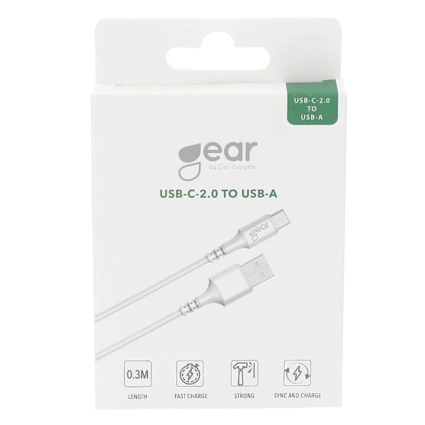 GEAR USB-A till USB-C 2.0 -laddningskabel 0,3 m vit rund