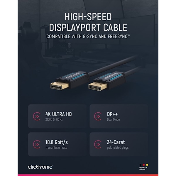 ClickTronic DisplayPortâ„¢-kabel Premium-kabel | 1x DisplayPortâ„¢-stik  1x DisplayPortâ„¢-stik | 15,0 m | UHD 4K @ 60 Hz