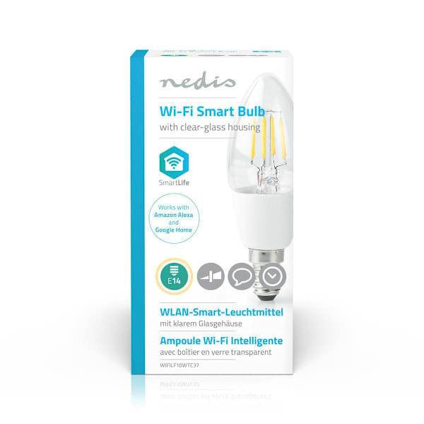 Nedis SmartLife LED Glødepære | Wi-Fi | E14 | 400 lm | 5 W | Varm Hvid | 2700 K | Glas | Android™ / IOS | Stearinlys | 1 stk