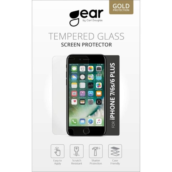 GEAR Glass Prot. Flat Case Friendly 2.5D GOLD iPhone 6/7/8 Plus Transparent