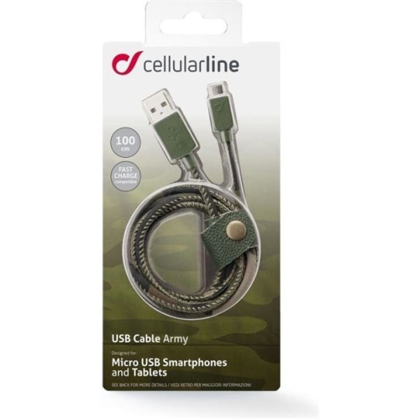 Cellularline microUSB-kabel 1m, Militärgrön