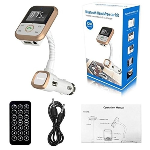 FM-sender med Bluetooth-håndfri og billader (guld)