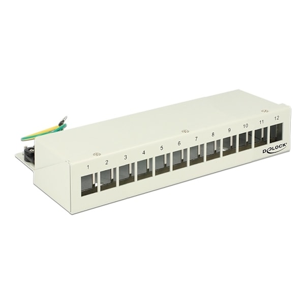 DeLOCK patchpanel, 12 portar, för keystone kontaktdon, skärmad, grå