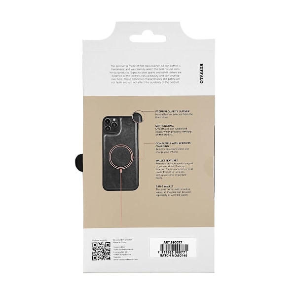 Buffalo 2in1 Wallet Leather 3 card iPhone 14 Plus Black Svart