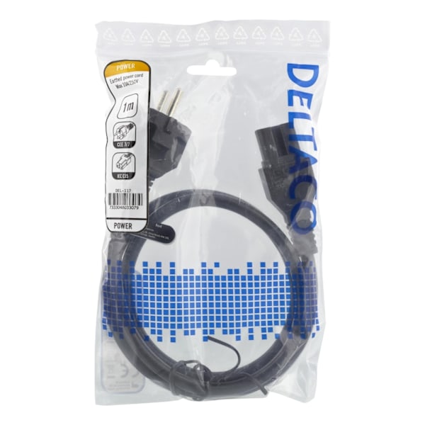 Deltaco Power cord CEE7/7 - IEC C15, 1m, black