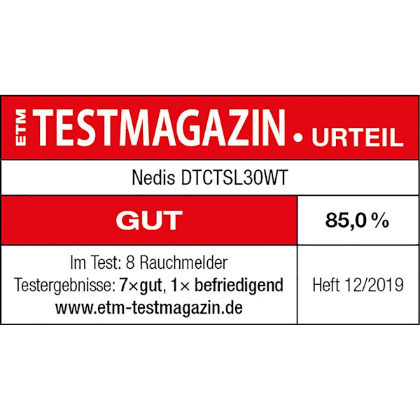 Nedis Røgalarm | Batteri | Batteri levetid op til: 10 År | EN 14604 | Med pause-knap | Med testknap | 85 dB | ABS | Hvid