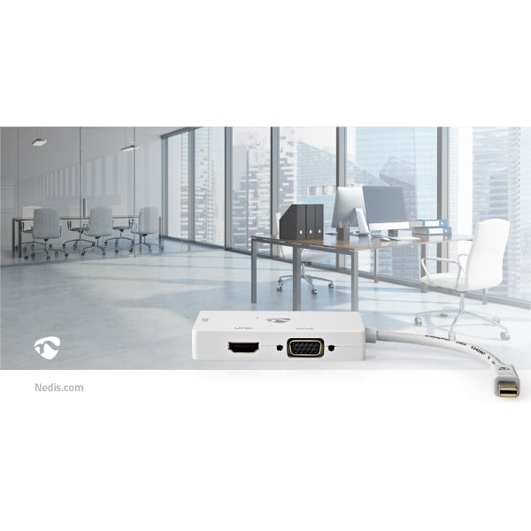 Nedis DisplayPort-sovitin | Mini DisplayPort Uros | DVI-D 24+1-Pin Naaras / HDMI™ Ulostulo / VGA Naaras | 4K@60Hz | Niklattu | Vaihdettava | 0.20 m |
