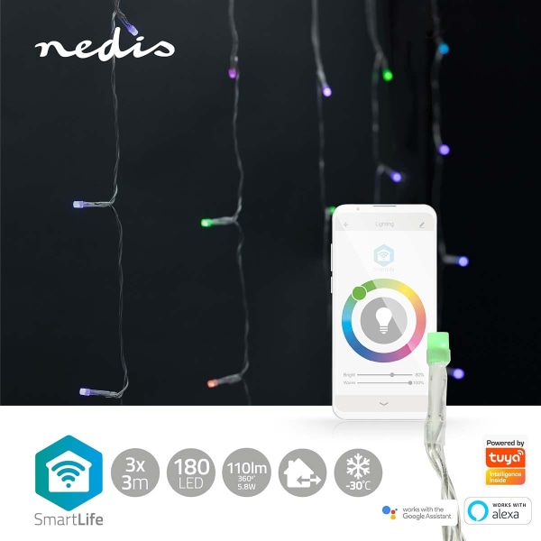 Nedis SmartLife Julbelysning | Ridå | Wi-Fi | RGB | 180 LED's |